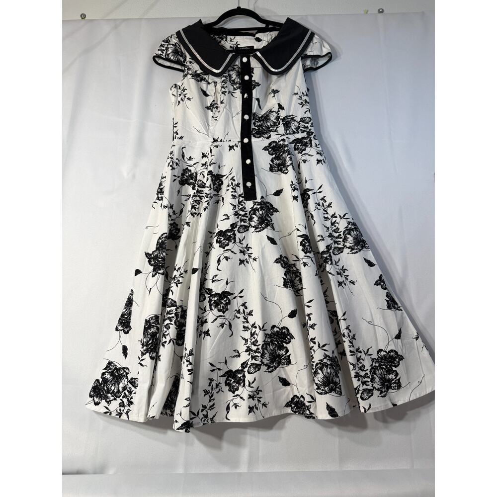 NWT H&R London Vintage Style Fit Flare Dress Sz 10 Black White Floral - Picture 7 of 14